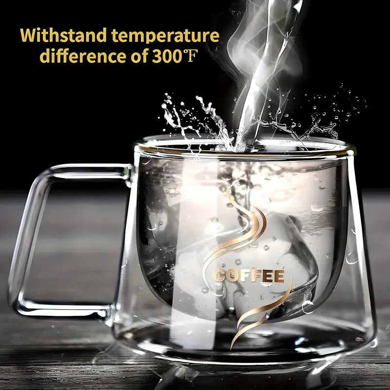 Glass Coffee Mugs, 200ml Double-Walled Espresso Coffee Cups, Heat Insulated Water Cups