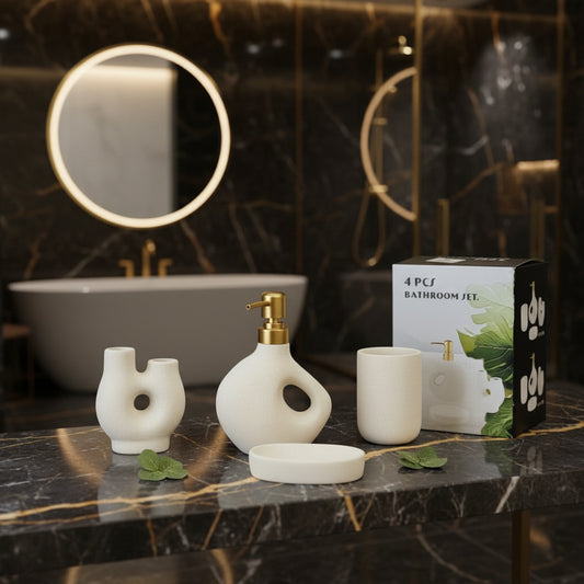 Modern Luxury Stone-Textured 4-Piece Bathroom Accessories Set