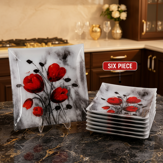 7-Pieces Square Glass Desert Plates Set