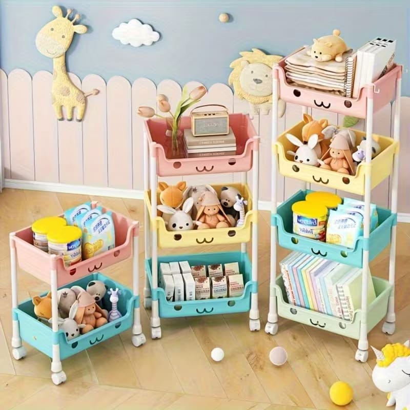 Multipurpose 3-Tier Cute Rolling Storage Trolley