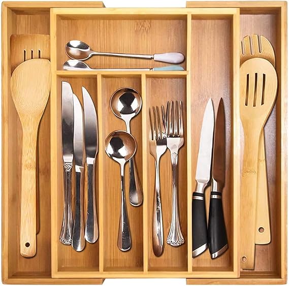 Adjustable Luxury Wooden bamboo Cutlery Organizer