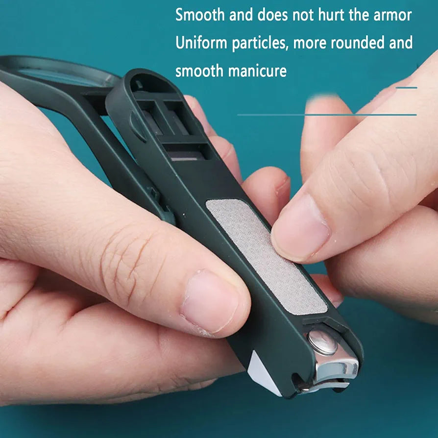Portable Ergonomic Stainless Steel Nail Clippers With Built-In Folding Magnifying Glass