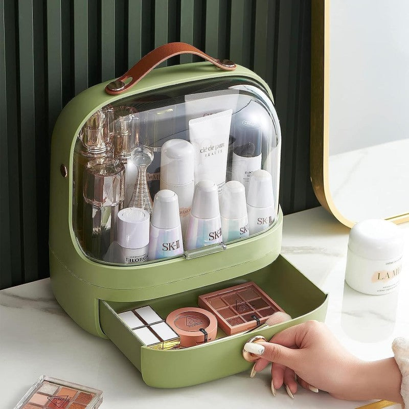 large-Capacity, Waterproof & Dustproof Makeup Organizer With Clear Lid & Drawer
