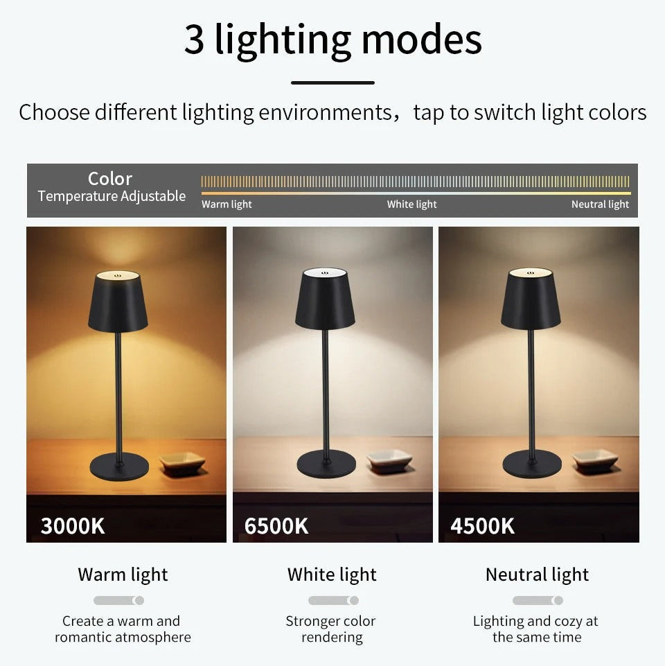 3 Colors Mode Rechargeable LED Table Lamp Touch Switch