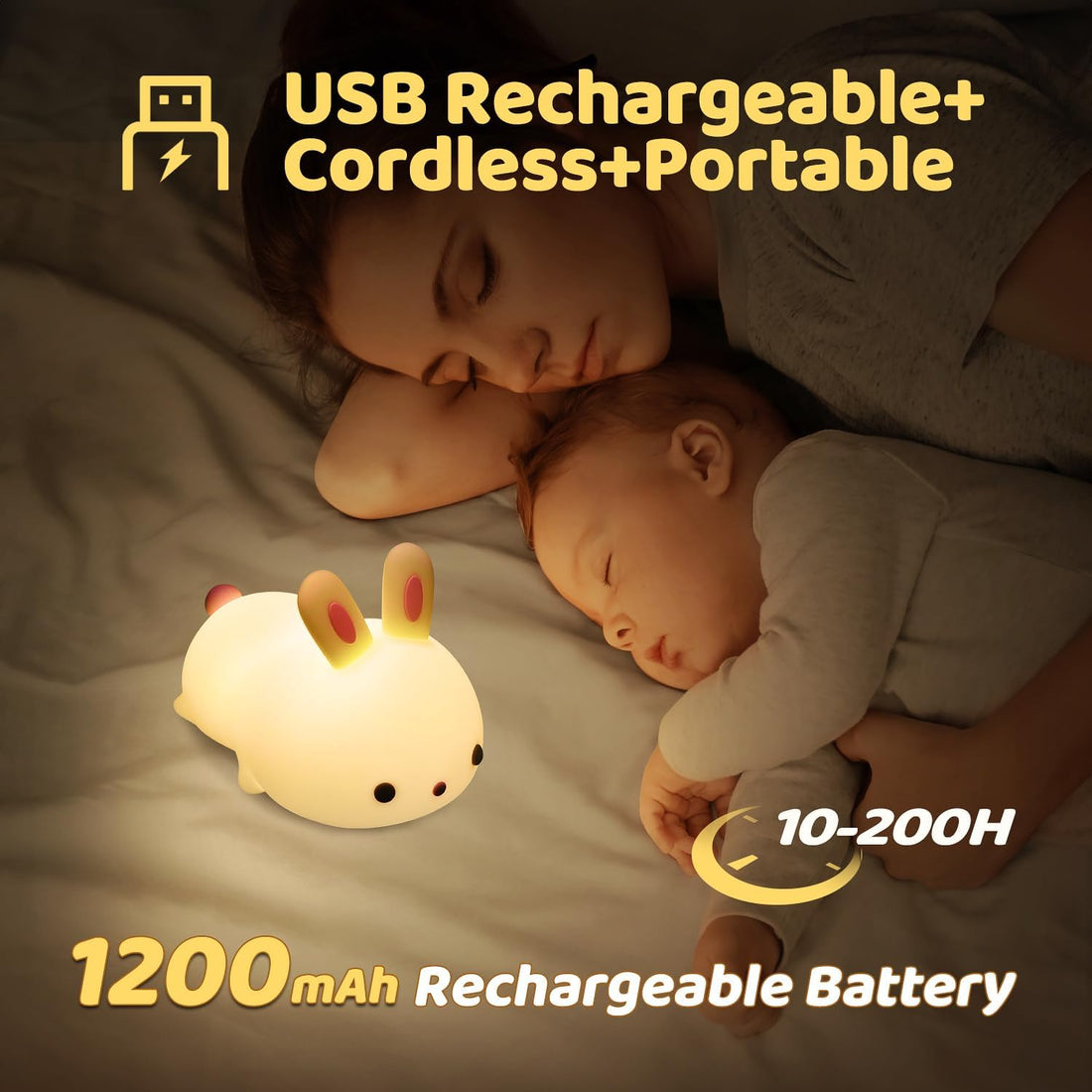 Silicone Rechargeable Color Changing Cute Bunny Night Light for Kids Baby Lamp