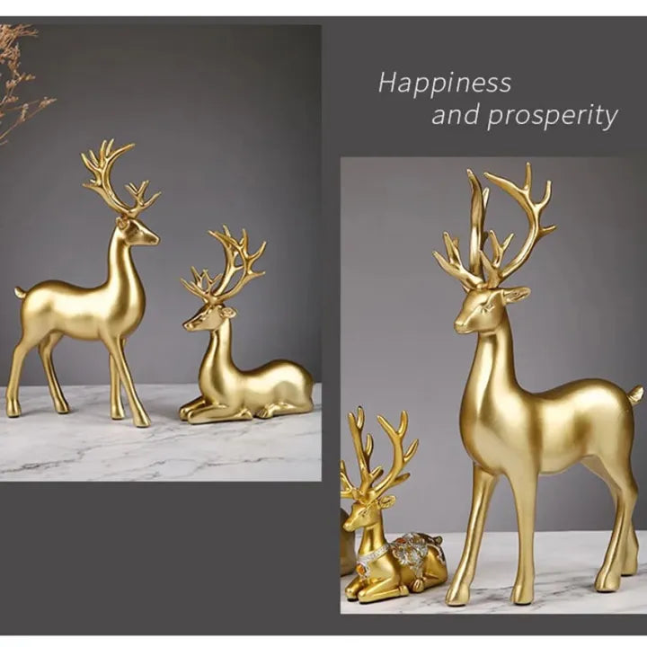 Modern Nordic Gloss Gold Deer Sculptures Home Decor (Set Of 2)