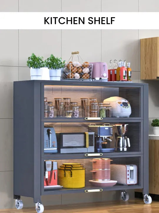 Kitchen Home Storage Organizer Cabinet Shelves with Doors & Wheels