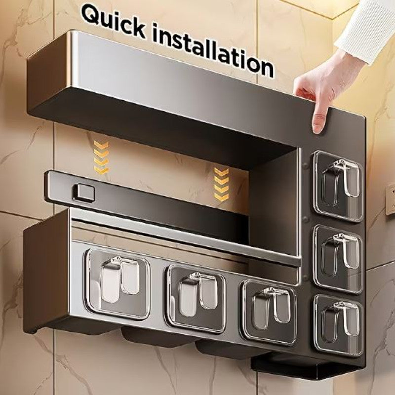 Luxurious Wall Mounted Metal Spice Rack With 6 Seasoning Box