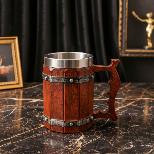 Vintage Wooden Stainless Steel Beer Mug