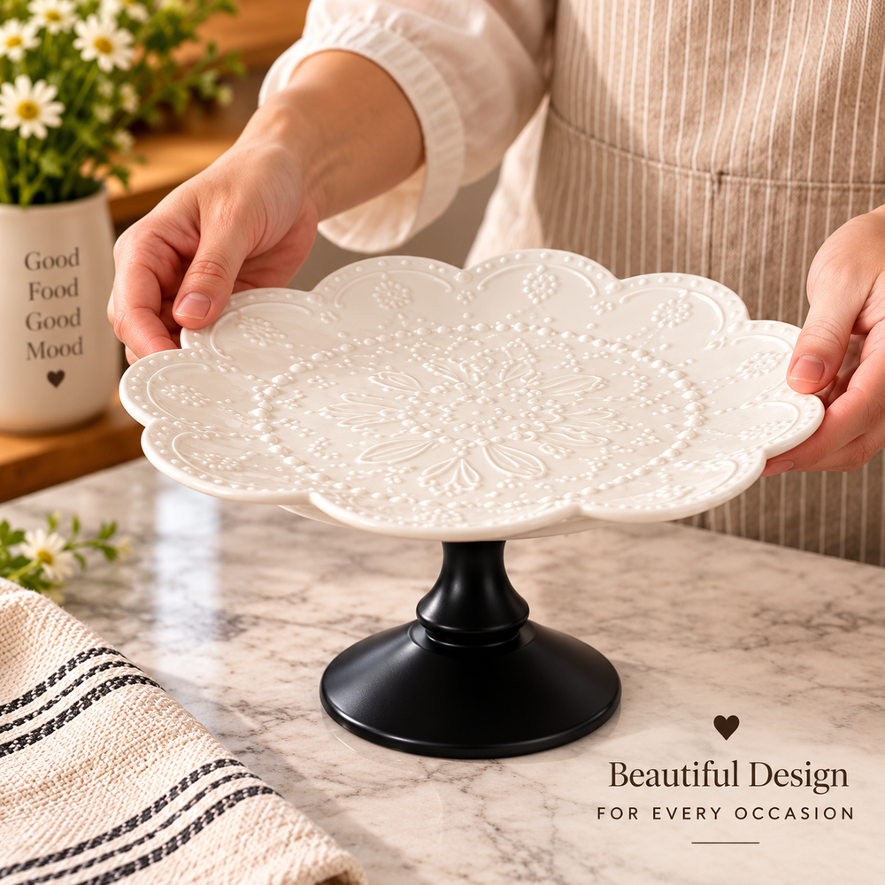 Elegant Floral Design Ceramic Cake Stand