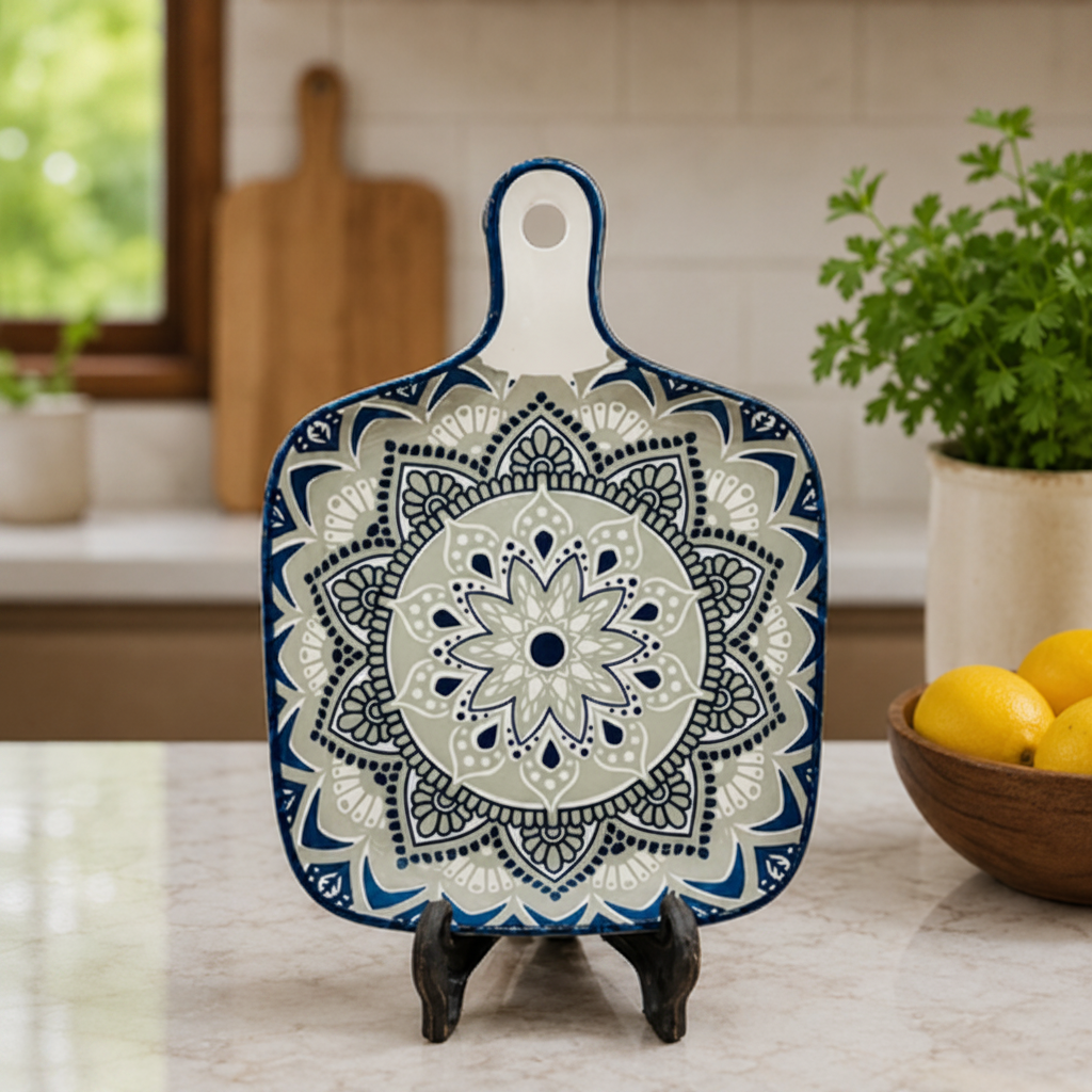 Decorative Ceramic Serving Platter with Handle