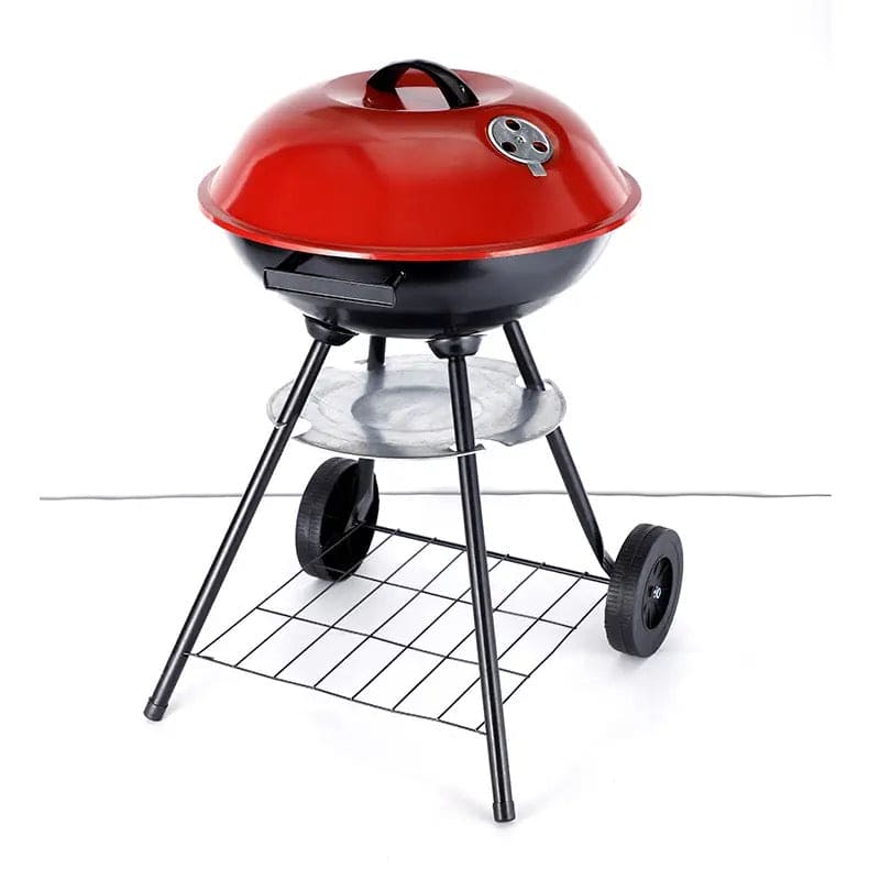 Charcoal BBQ Grill, Smoker Grill For Outdoor Cooking Camping Kettle Grill With Lid & Wheels