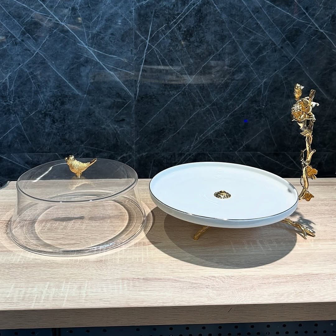 Elegant Gold Cake Stand With Acrylic Lid