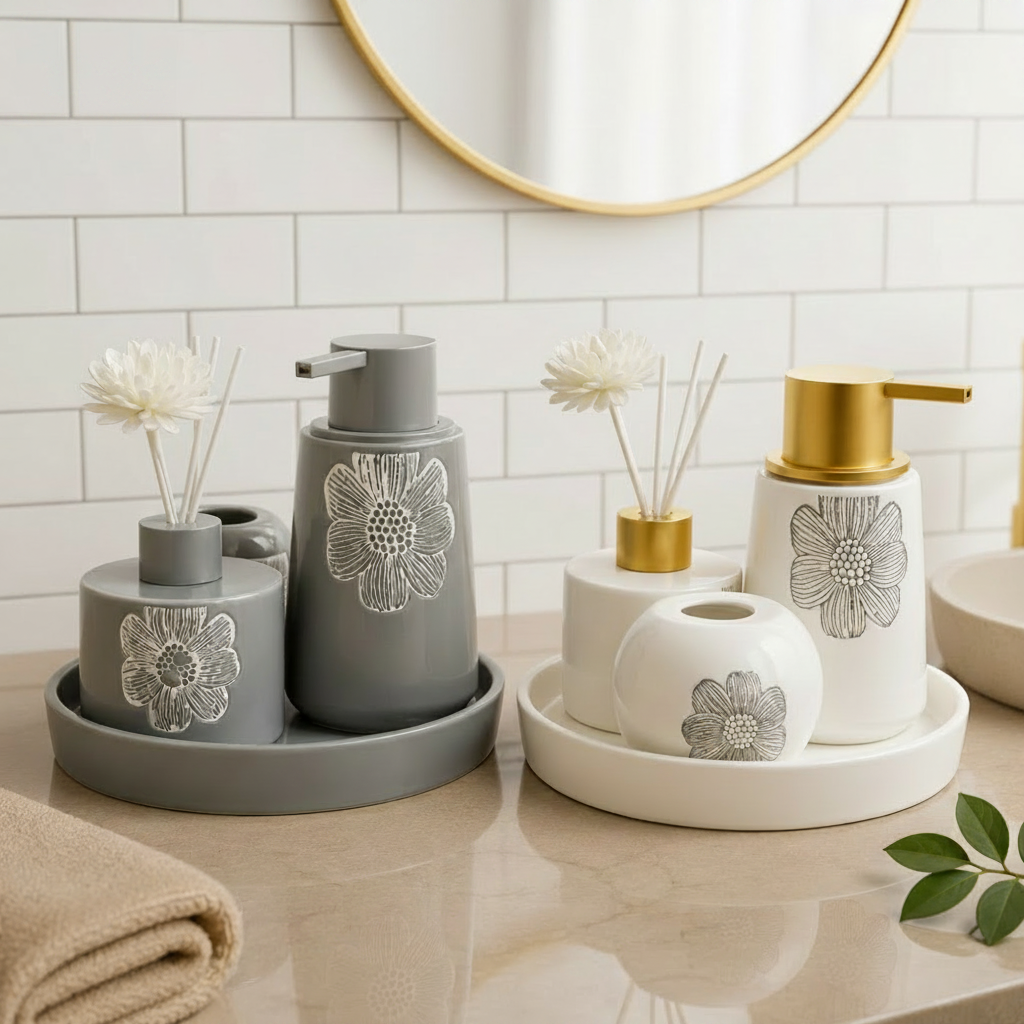 Floral Porcelain Bathroom Accessories Set