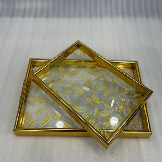 Luxurious Golden 2-Piece Tray Set