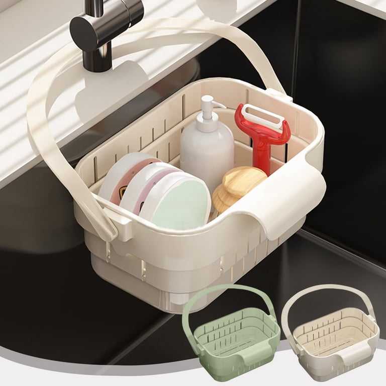 Adjustable Draining Expandable Sink Caddy Organizer with Foldable Handle