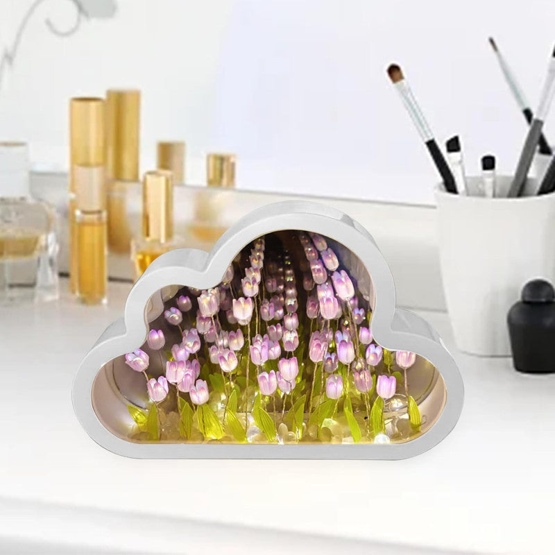 Cloud-Shaped Tulip Mirror, 20 Flowers Night Light Table Lamp