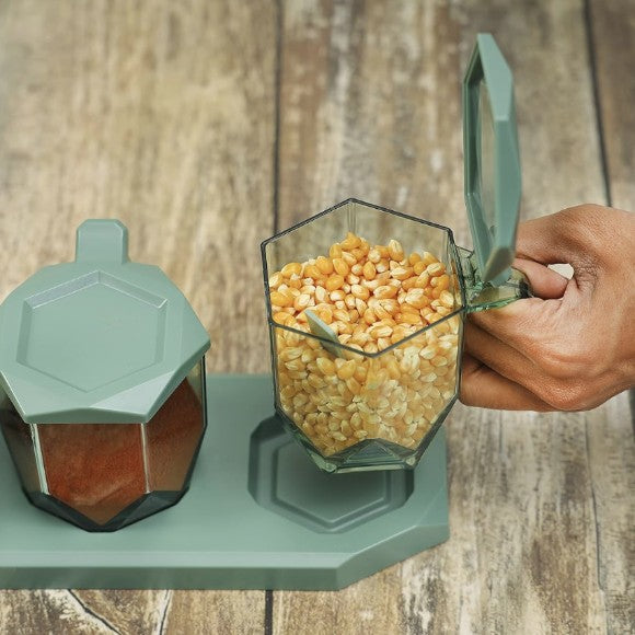 4 Compartment Spice Jar Set With Spoons & Tray