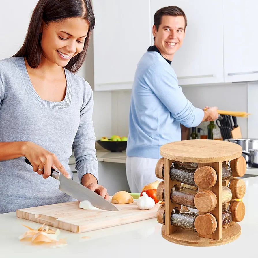 8Pcs Rotating Wooden Spice Organizer Rack