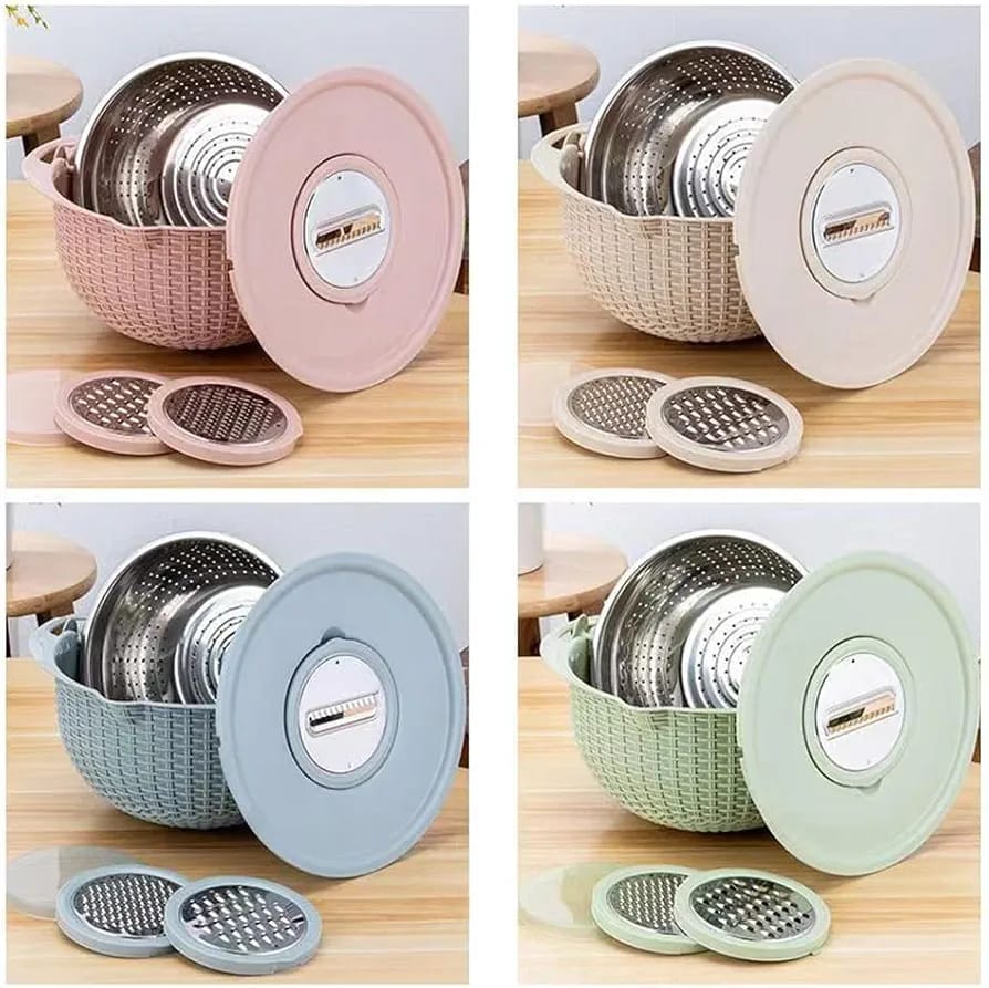 Multifunctional Stainless Steel Stainer & Drain Basket Bowl Set