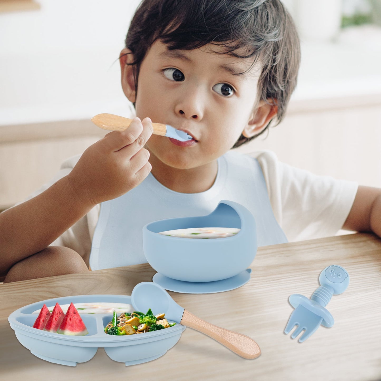 Silicone 8In1 Baby Tableware Feeding Set