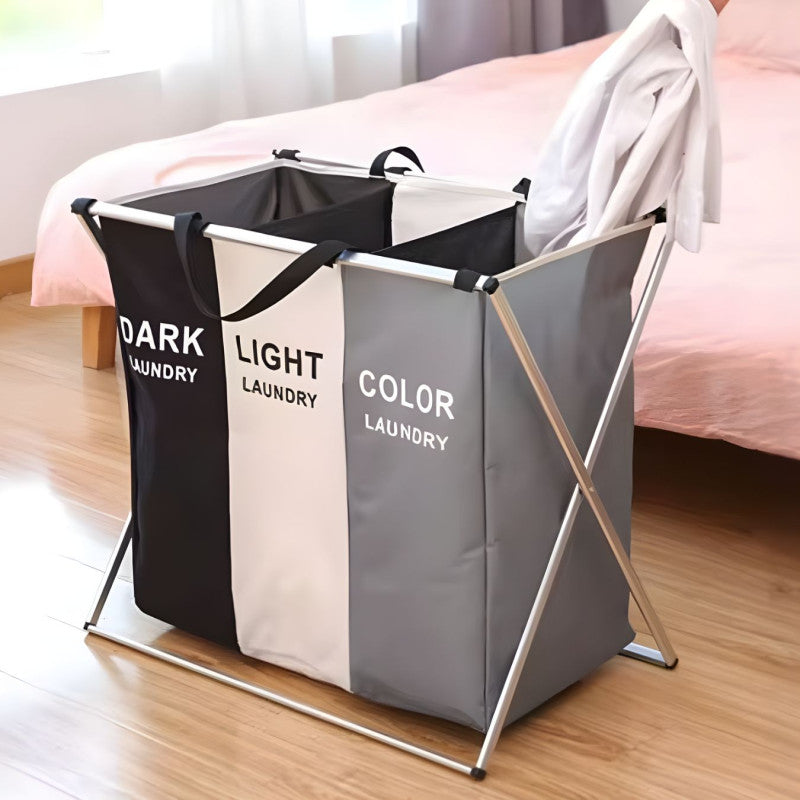 3 Compartment Foldable Laundry Storage Basket
