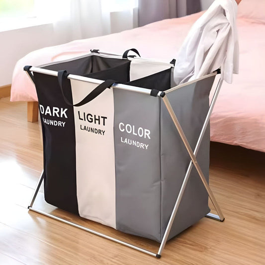 3 Compartment Foldable Laundry Storage Basket