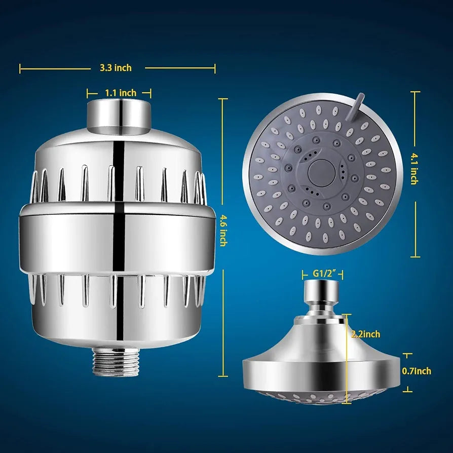 BZM Aqua Hard Water Filter & Shower Head Combination Designed To Protect Skin & Hair