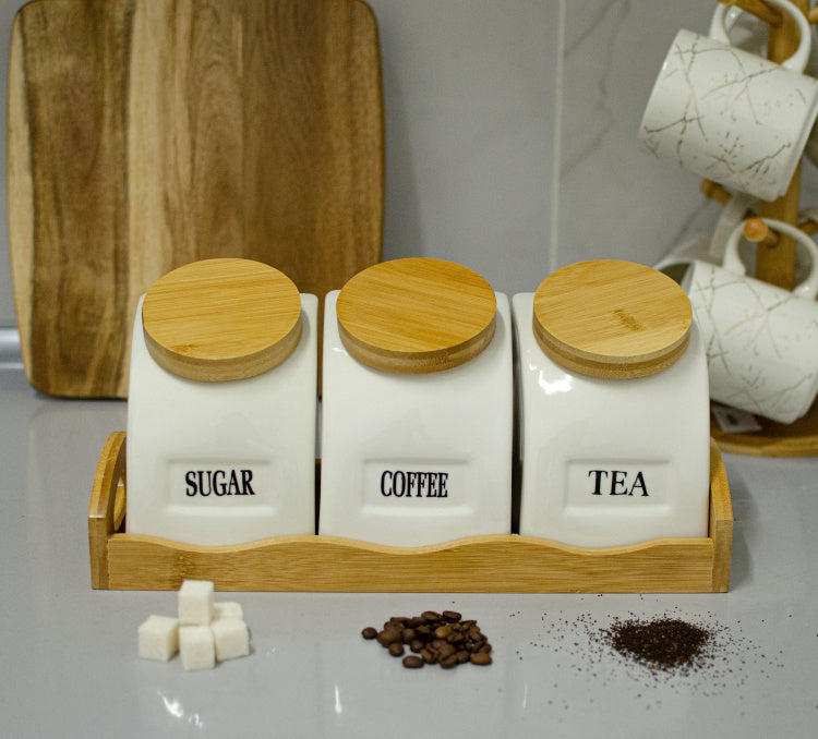 3Pcs Bamboo Jars Set With Stand