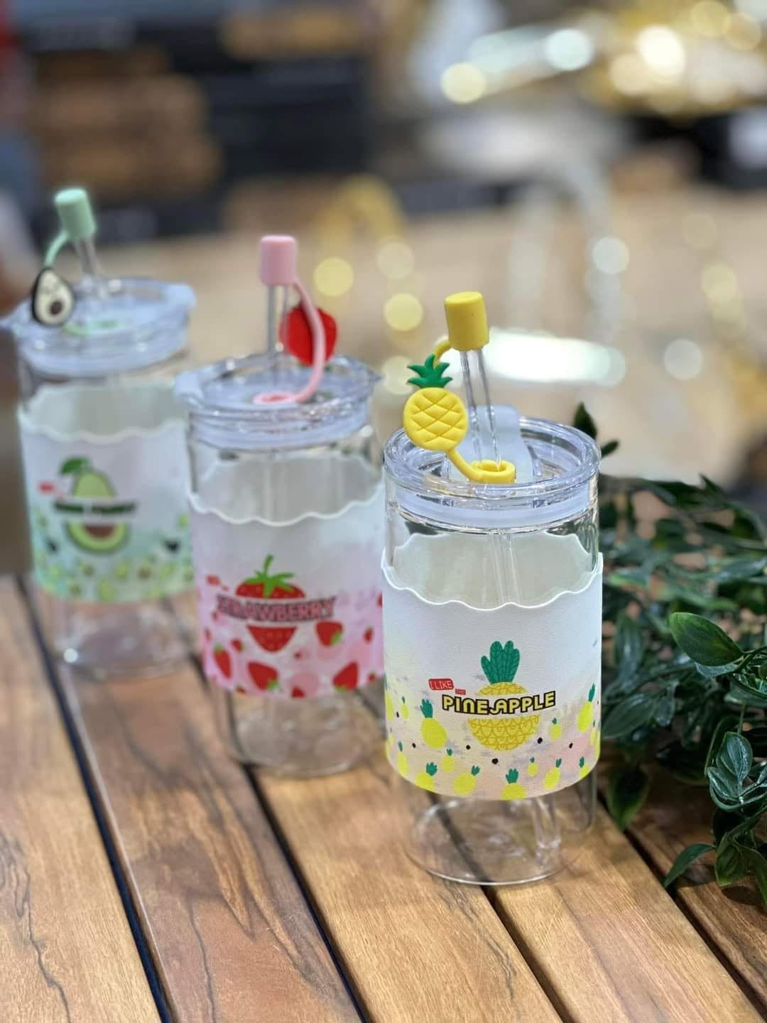 Airtight Glass Water Cup With Straw & Lid 410 ML