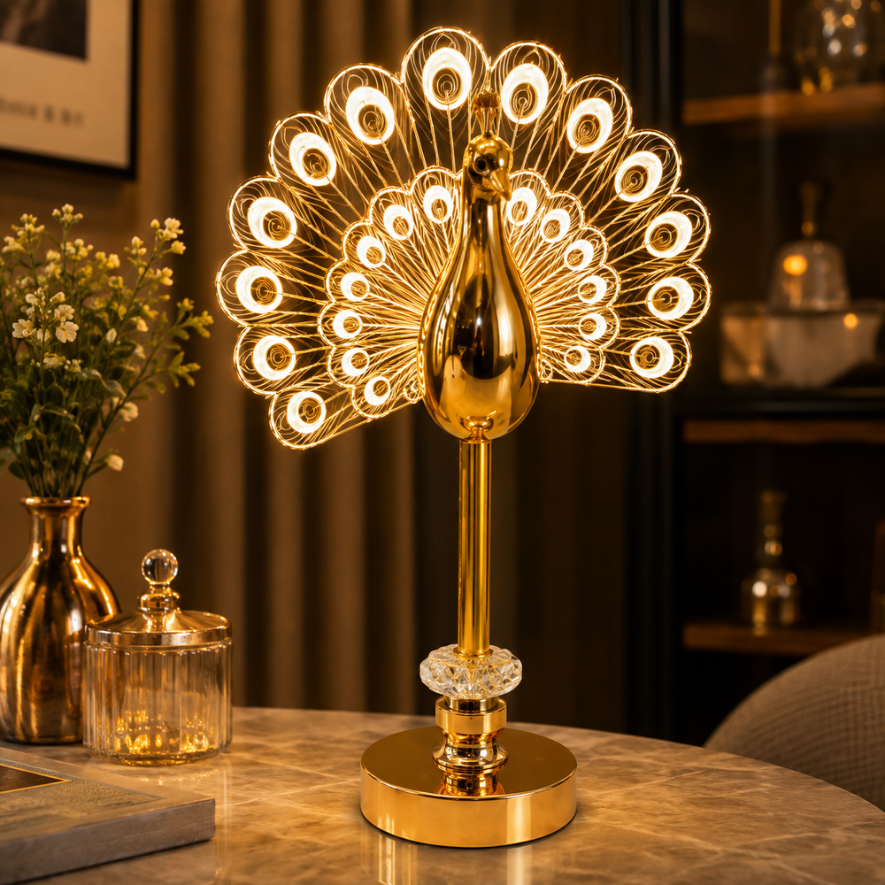 Luxury Crystal Decorative LED Peacock Table Lamp