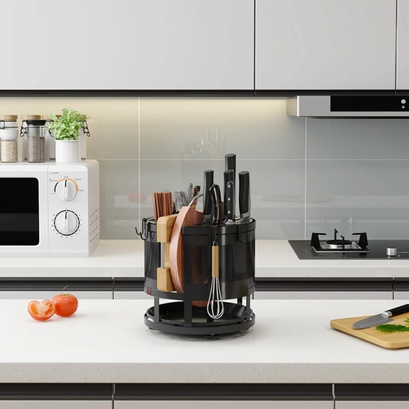 360° Rotating Storage Rack Kitchen Cutlery Organizer