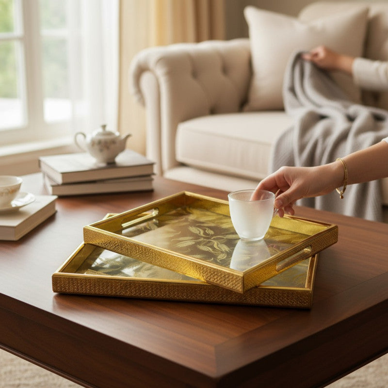 Luxurious Golden 2-Piece Tray Set