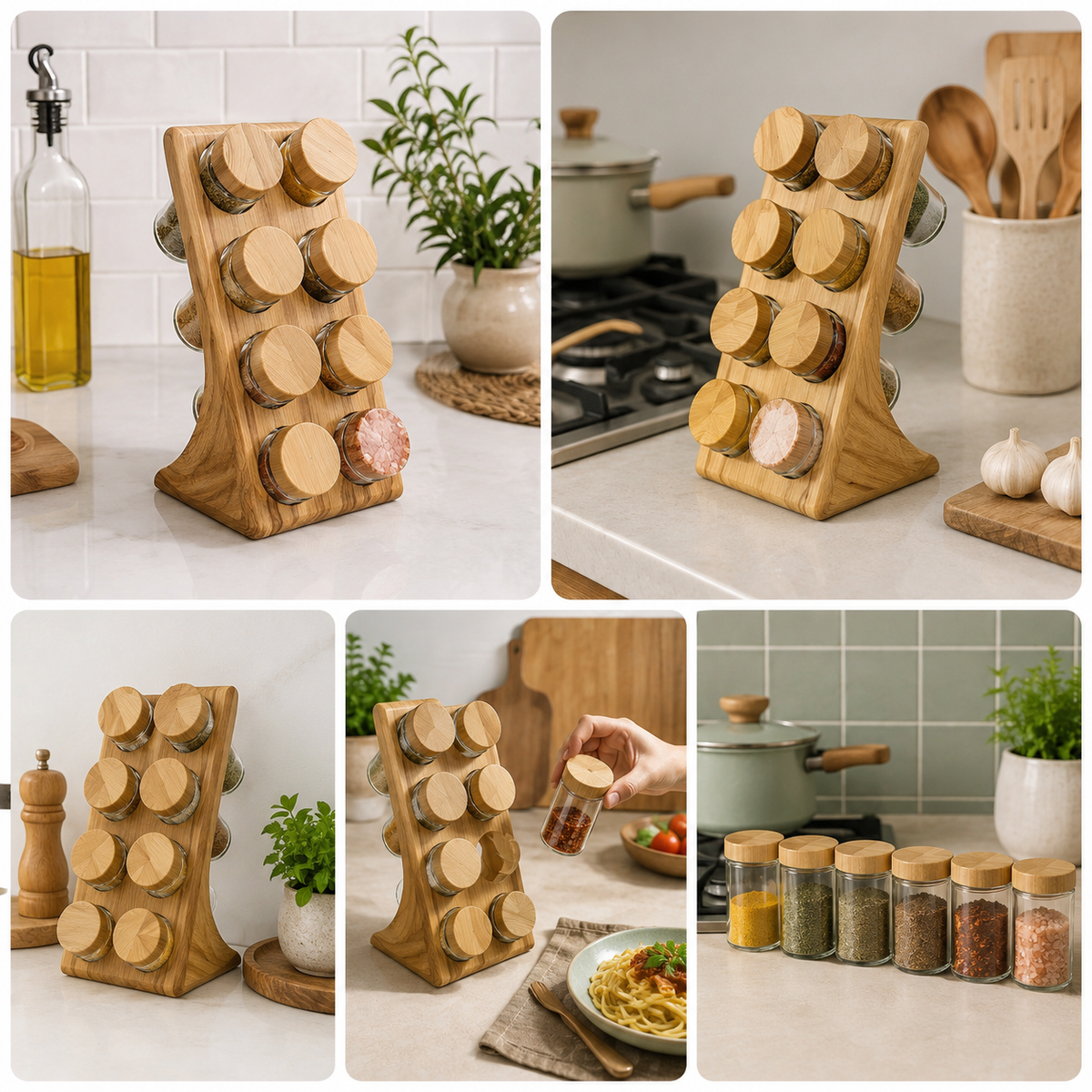 Bamboo 8-Jar Upright Spice Rack Organizer