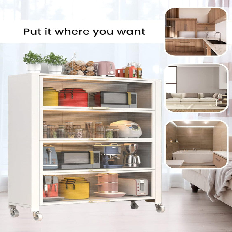 Kitchen Home Storage Organizer Cabinet Shelves with Doors & Wheels