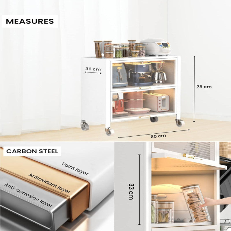 Kitchen Home Storage Organizer Cabinet Shelves with Doors & Wheels