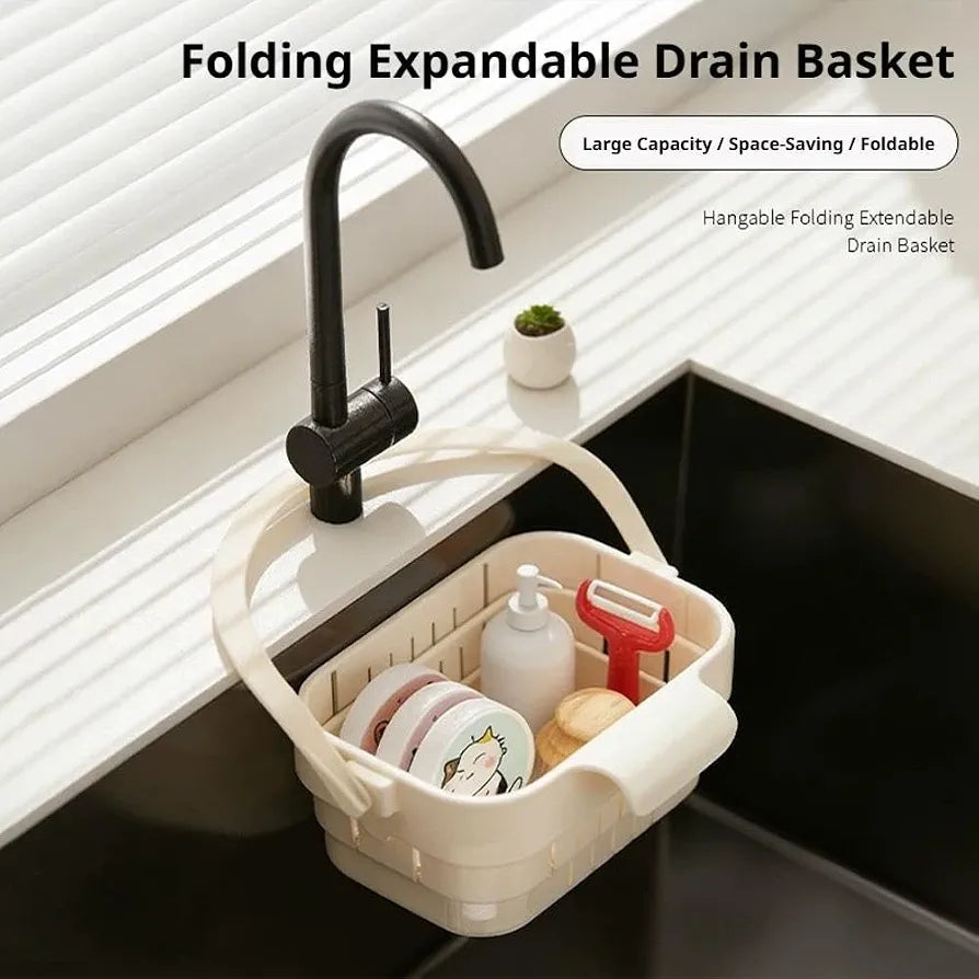 Adjustable Draining Expandable Sink Caddy Organizer with Foldable Handle