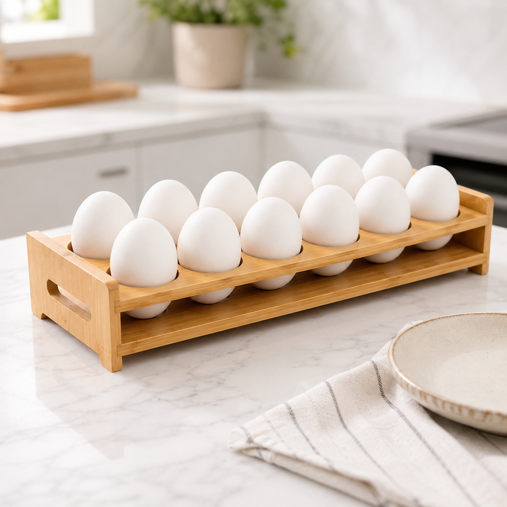 12 Grid Bamboo Wooden Egg Holder Tray