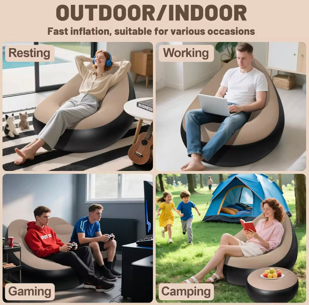 2pcs Inflatable Portable Air Mattress Folding Chair Sofa