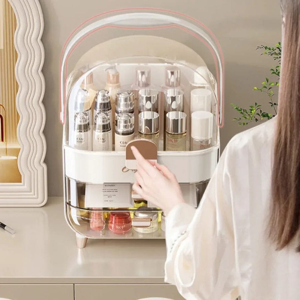 Premium Layered waterproof Cosmetics Organizer Box With  Dustproof Dome And Drawers