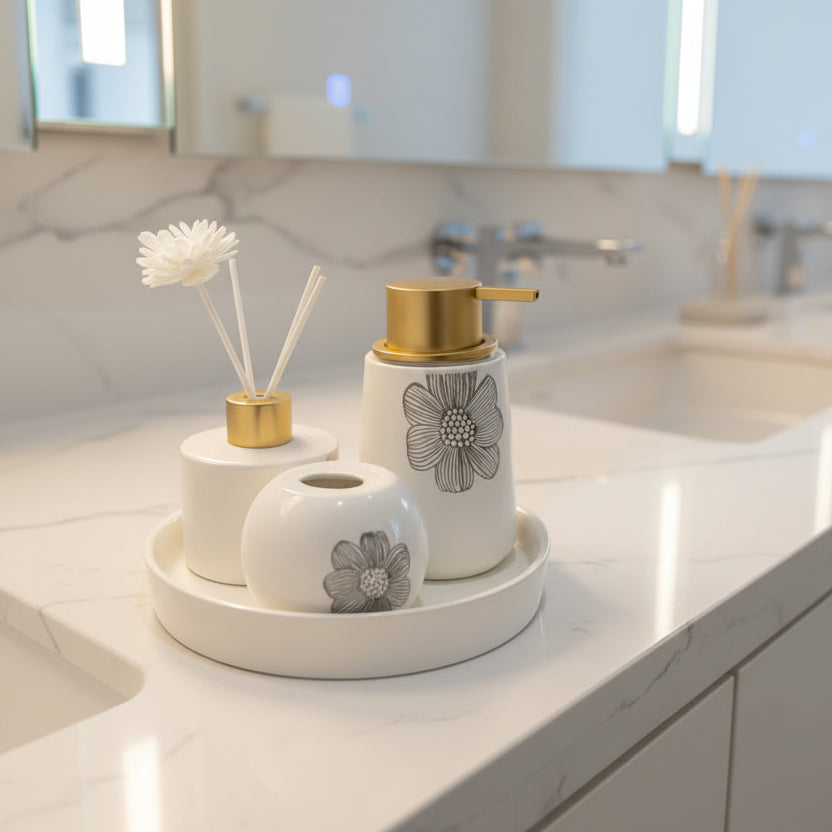 Floral Porcelain Bathroom Accessories Set