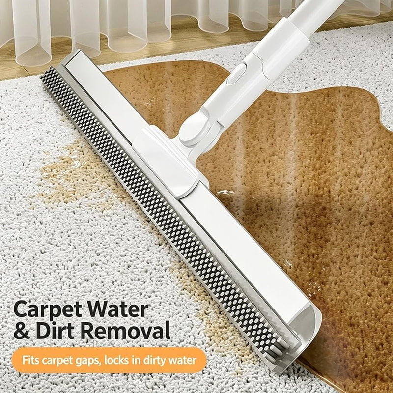 2-In-1 Adjustable Floor Squeegee & Rubber Broom with 180° Pivoting Head