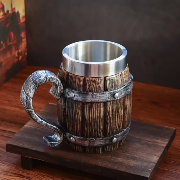 Rusting Barrel Wooden Style Stainless Steel Beer Mug