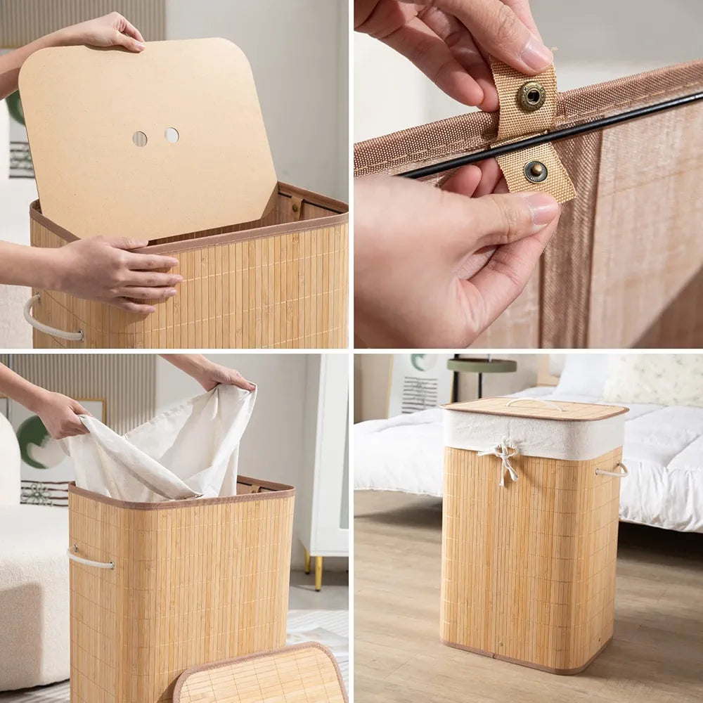 Eco-Friendly Foldable Bamboo Laundry Basket Hamper with Lid