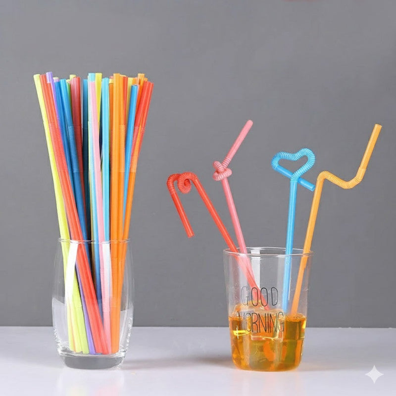 50pcs Flexible Disposable Multi-Color Plastic Straws