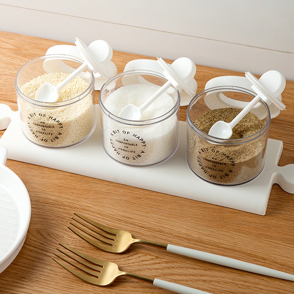 3-Piece Glasss Spices Jars Set With Tray & Spoon