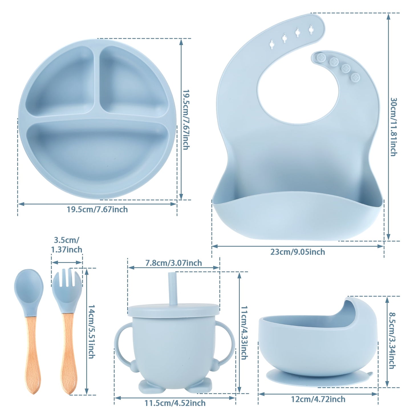Silicone 8In1 Baby Tableware Feeding Set