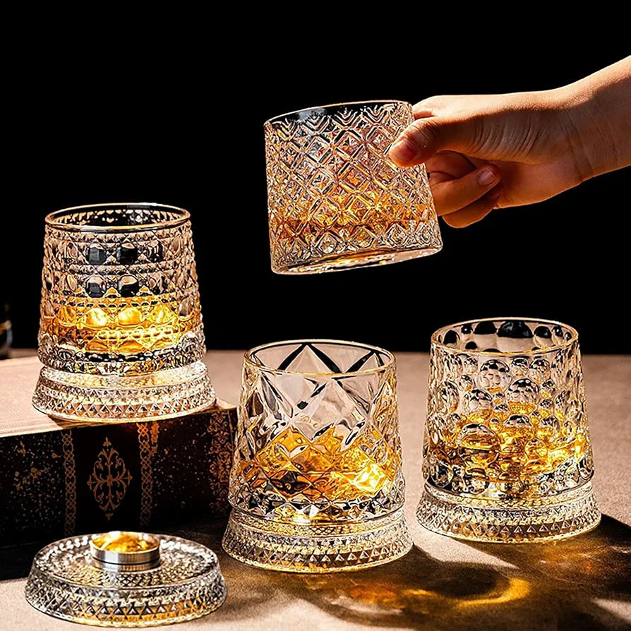 Creative 360° Rotating Crystal Whiskey Glass Tumbler