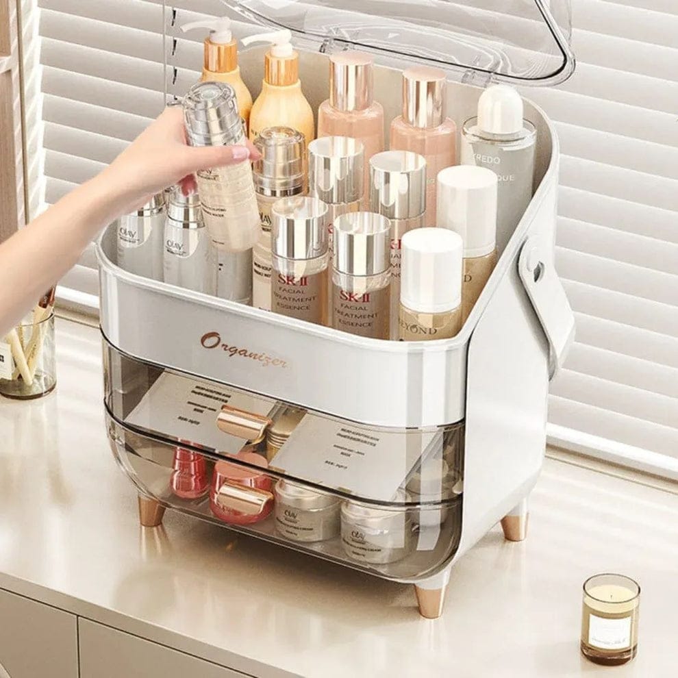Premium Layered waterproof Cosmetics Organizer Box With  Dustproof Dome And Drawers