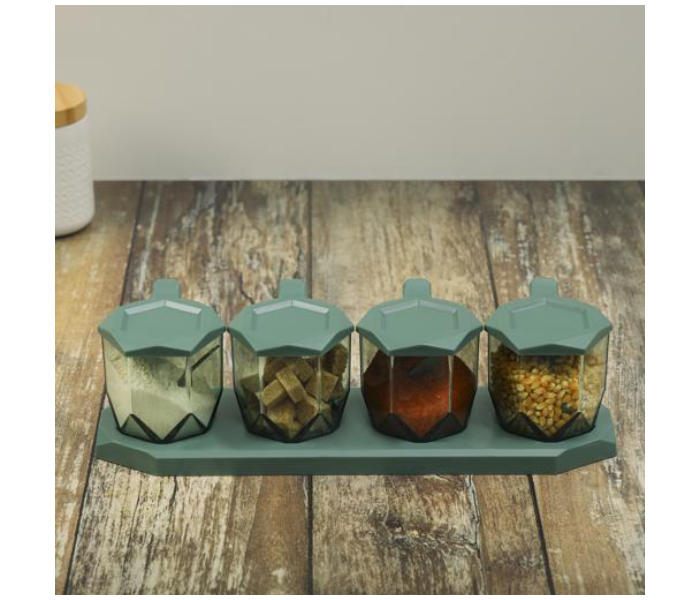 4 Compartment Spice Jar Set With Spoons & Tray